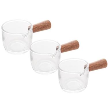 Imagem de Kit 3 Molheiras Cremeiras Potes De Vidro Para Servir Com Cabo Em Bambu