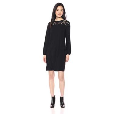 Imagem de Nine West Vestido feminino de manga comprida e renda, Preto, 50