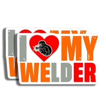 Imagem de Adesivo I Love My Welder - Presente para amantes de soldagem - Apreciação do soldador - Decalque de vinil - Adesivo cortado - Adesivo de soldador de coração - Presente para soldador - De decorativo