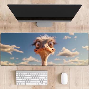 Imagem de dhakalrlde Mouse pad divertido de avestruz com expressão cômica, tapete de mesa grande para computador, teclado estendido, laptop, mouse pads 31,5 × 11,20 cm, mousepad de borracha antiderrapante para