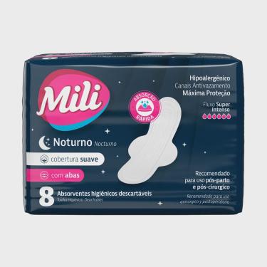 Imagem de Absorvente Mili Noturno Suave com Abas 8 Unidades
