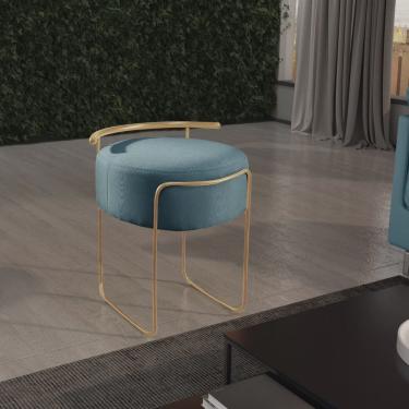 Imagem de Puff Redondo em Linho com Base Dourada Ivar Azul