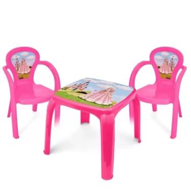 Imagem de Mesa Mesinha Infantil Rosa Princesa Com 2 Cadeiras Plástica