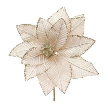 Imagem de Flor natali na decorativa poinsetia com glitter nude 20CM