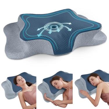 Imagem de CHxxy Travesseiro cervical de pescoço para alívio da dor, travesseiros de espuma viscoelástica contornados, travesseiros ergonômicos laterais para adultos, travesseiro ortopédico refrescante de