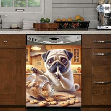 Imagem de BlissYard Capa magnética para máquina de lavar louça de cachorro 58 x 66 cm engraçado Pug lava-louças ímã adesivo magnético painel de geladeira porta frontal máquina de lavar geladeira decalque