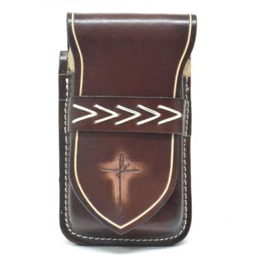 Imagem de Bainha Porta Celular Rústica Couro Atrevidu's Country, Fé tabaco