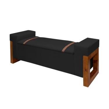 Imagem de Recamier Baú Sapateira Luxo Decorativo Estofado Tamanho 150 Cm Móveis De Armazenamento Estilo Moderno Retro Organizador Premium Para Quarto Apoio Para Pés Cama Casal/solteiro Pés Em Madeira (Preto)