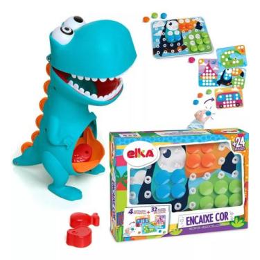 Imagem de Brinquedo Infantil Educativo Encaixe Cor E Dino Papa Tudo Menina e Men