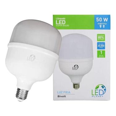 Imagem de Lâmpada Led Super Bulbo 50W Alta Potência Luz Branco Frio 6500K Salão Galpão Oficina Loja Comercio Quadra Pintura Açougue Firma