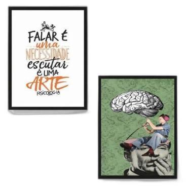 Imagem de Kit 2 Quadros Psicologia Arte 33X24Cm - Com Vidro Preta - Quadros On-L