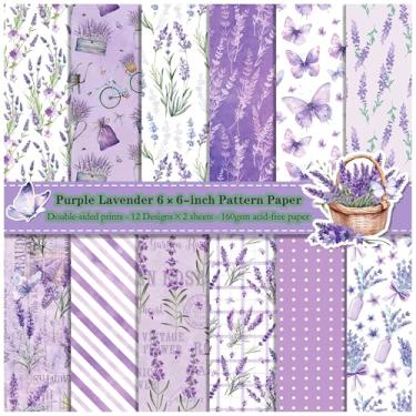 Imagem de ZAKHSE Papel Cartão 6X6, 24 Folhas, Bloco De Para Scrapbook, Dupla Face, Com Padrão Floral Borboletas E Lavanda Roxas, 12 Designs, 160 G/M², Especial Artesanato Decorativo, Suprimentos Scrapbooking