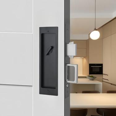 Imagem de Hoconnie Trava de privacidade para porta de bolso, trava de alça embutida, puxadores invisíveis com puxador de borda para portas de bolso, portas deslizantes, portas dobráveis (preto)