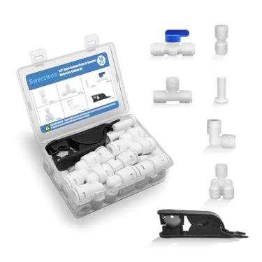 Imagem de Sweezwon Kit de acessórios de linha de água de conexão rápida de 1,9 cm para filtro de água RO/DI, geladeira, máquina de gelo (válvula de esfera + T + L + Y + I + cortador de tubulação profissional