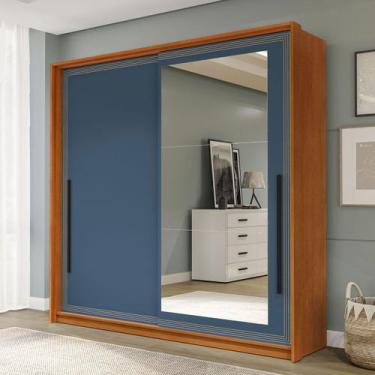 Imagem de Guarda-Roupa Casal Valência 2 Portas 2 Gavetas com Espelho Freijó/Azul