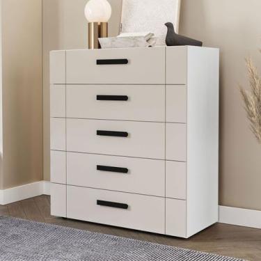 Imagem de Cômoda Lisboa 5 Gavetas Branco/Creme - Politorno, Bege, Moderno