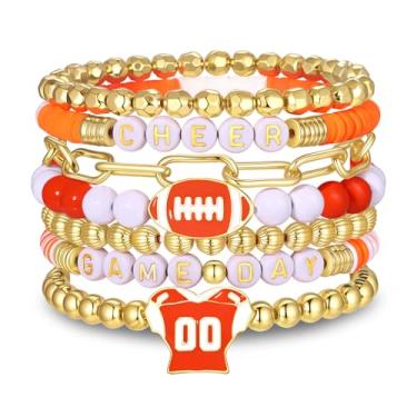 Imagem de FAERLIIRY Pulseiras de Dia de Jogo de Torcida para Mulheres Empilháveis Equipe Inspiradora Pulseira de Futebol para Dia das Mães Roupas Acessórios Joias Presentes, One Size, argila, Sem Pedra Preciosa