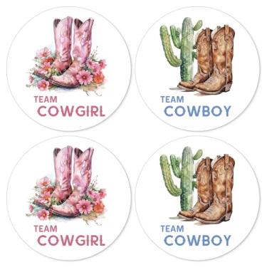 Imagem de Advivio 80 peças de adesivos engraçados de cowgirl de caubói, botas ou laços, decorações de revelação de gênero, etiquetas de festa de aniversário para chá de bebê, 2 Inc