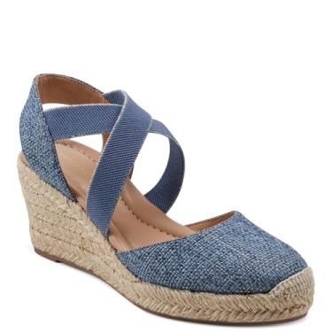 Imagem de Easy Spirit Sandália anabela Meza Espadrille feminina, Azul/dourado, 6