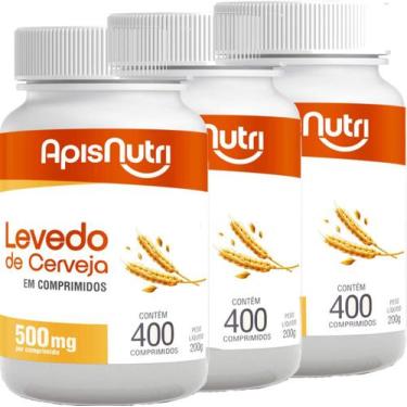 Imagem de Kit 3 Levedo de Cerveja 500mg Apisnutri 400 Comprimidos