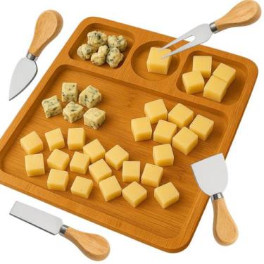 Imagem de Kit Petisqueira 4 Divisórias + Jogo 4 Utensílios P/ Queijo - Kadê