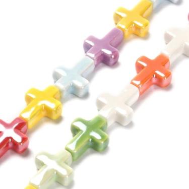 Imagem de KitBeads 20 peças de contas aleatórias de porcelana crucifixo religioso de cerâmica colorida para fazer joias, pulseiras, colares, canetas, artesanato
