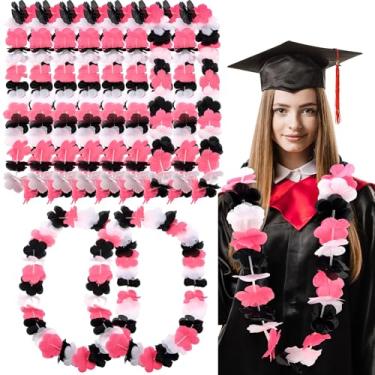 Imagem de Zeyune 20 peças de colares de flores havaianas Leis Class of 2025 para graduação em massa, guirlandas de formatura de 100 cm para colégio, faculdade, pós-graduação, lembrancinha de festa (preto