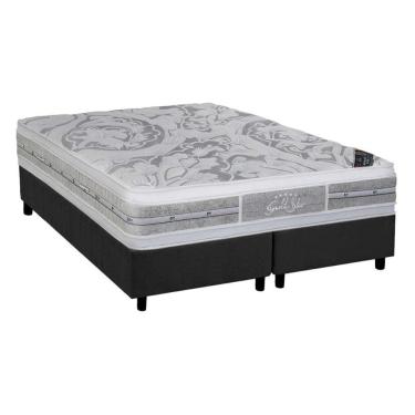 Imagem de Cama Box Queen: Colchão Molas Pocket Ensacadas Castor Super Luxo Látex Slx + Base Gray(158X198)