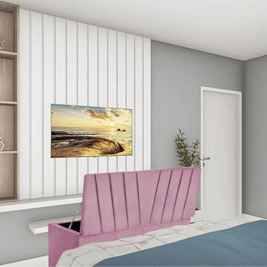 Imagem de Calçadeira Recamier Baú Bélgica 195Cm King Size Para Quarto Box Suede Rosa Bebê - Amey Decor