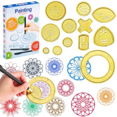 Imagem de Chivao Spiral Art Gear Geometric Ruler Circle Template for Drawing Plastic Template Ruler Drawing Kit Spiral Curve Stencils with Pens Paper for DIY Art Crafts Sketch(Modern)