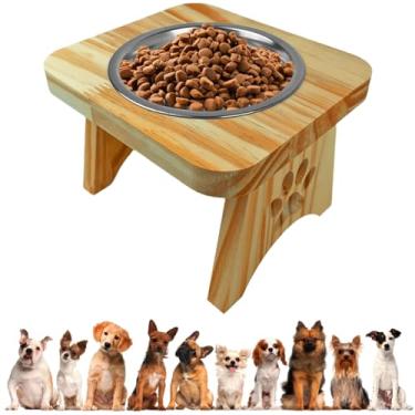Imagem de Comedouro Elevado para Cães Pequeno Porte e Gatos, Suporte em Madeira com Tigela em Aço Inox, Tamanho Pequeno