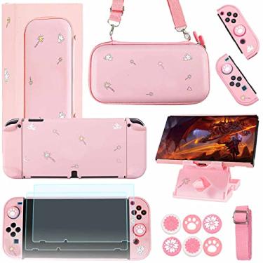 Imagem de GUTIAL Pacote De Acessórios Para Nintendo Switch Oled - Kit Feminino Rosa Modelo 2021 Com Capa Protetora Tela E Suporte Polegar Fofo Meninas