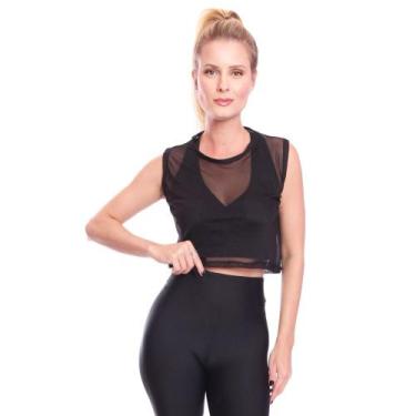 Imagem de Cropped De Tule Transparente Sem Manga Regata Feminina - Brás e Cia, M