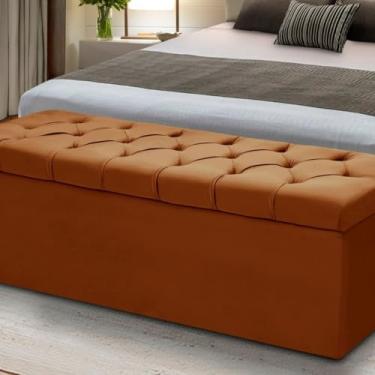 Imagem de Baú Queen Para Quarto: Cama Box em Madeira com Estofamento (Terracota)