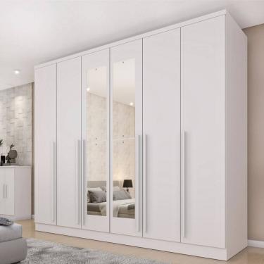 Imagem de Guarda-Roupa Casal 6 Portas 8 Gavetas Puxador MDF 270cmcom Espelho Portugal Espresso Móveis Neve
