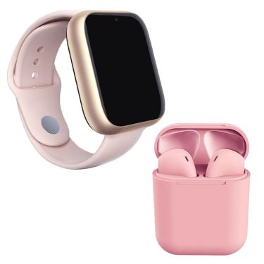 Imagem de Kit 1 Smartwatch A1 Pro Plus Rosa + 1 Fone Bluetooth 12 Rosa