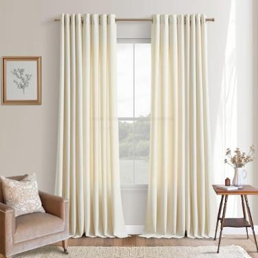 Imagem de Cortinas extra longas de linho bege 300 cm de comprimento para sala de estar, conjunto com 2 painéis, anéis de bronze, cortinas boho rústica de linho sintético texturizadas, semitransparentes