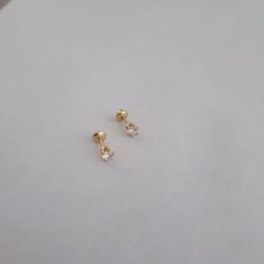 Imagem de Brinco dourado ponto de luz cristal tarraxa baby - F.Fabricia semijoia