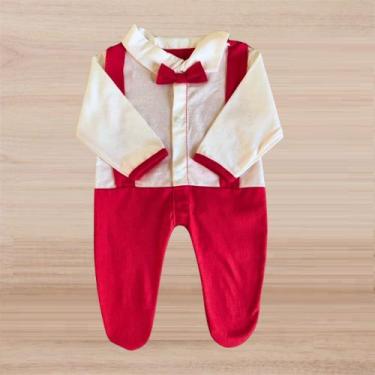 Imagem de Macacão Social Bebê Menino Manga Longa Jardineira Com Gravata 100% Alg