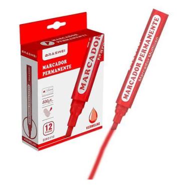 Imagem de Canetão Permanente 12 Unidades Vermelho - Braswei