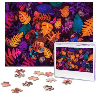 Imagem de Quebra-cabeças 500 peças de folhas e flores coloridas quebra-cabeça de foto de madeira para adultos quebra-cabeça de imagem personalizado quebra-cabeça clássico para presentes de aniversário de