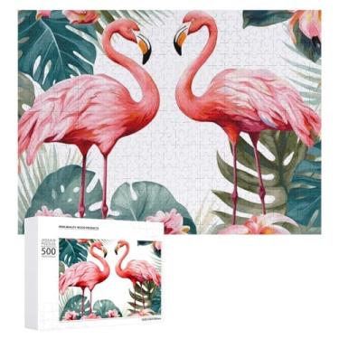 Imagem de Quebra-cabeça 500 peças de flores de flamingo desafiadoras divertido quebra-cabeça de madeira para adultos e famílias