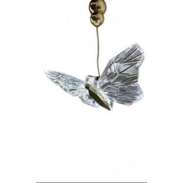 Imagem de Pendente Borboleta Cristal, 20cm, LED 4W, Dourado, Luz 3 em 1, Bivolt