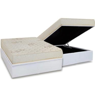 Imagem de Cama Baú Casal: Colchão Espuma Luckspuma D45 Gran Luck+Box CRC Courano Branco(138x188)