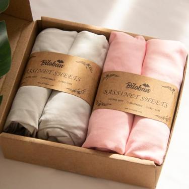 Imagem de Lençóis de berço para bebês compatíveis com Maxi COSI Iora, Koola Baby, BabyBond, Nordmiex 3 em 1, berço de cabeceira Mereryi e IKOMZY, ultramacio e amigo da pele, pacote com 4, cinza e rosa