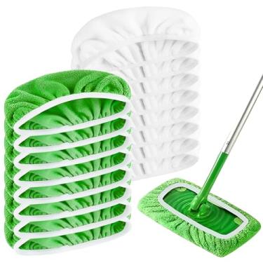 Imagem de Pacote com 16 almofadas de esfregão reutilizáveis compatíveis com Swiffer Sweeper: panos de limpeza a seco, refis de pano de limpeza úmida de microfibra laváveis, almofadas de microfibra laváveis para