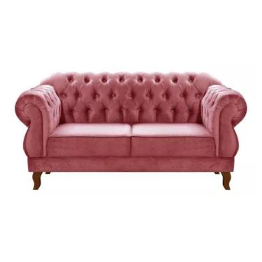 Imagem de Sofá Chesterfield 2 Lugares Duquesa Vintage Retrô Capitonê Suede Rosa