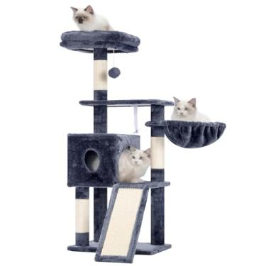 Imagem de Hey-brother Árvore para Gatos, 107 cm, Torre com 3 Níveis, Condomínio de Pelúcia, Rampa, Cesta, Caverna Espaçosa, Bola para Pendurar, Cinza Esfumaçado