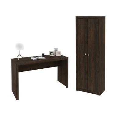 Imagem de Escritório com Mesa para Computador Simples Gavetas Com Armário 2 Portas Rústico - FdECOR