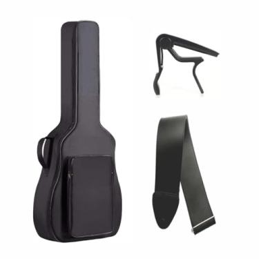 Imagem de Kit Capa Acolchoada Extra Luxo Impermeável para Violão Folk (KA-05) + Capotraste + Correia de Tecido